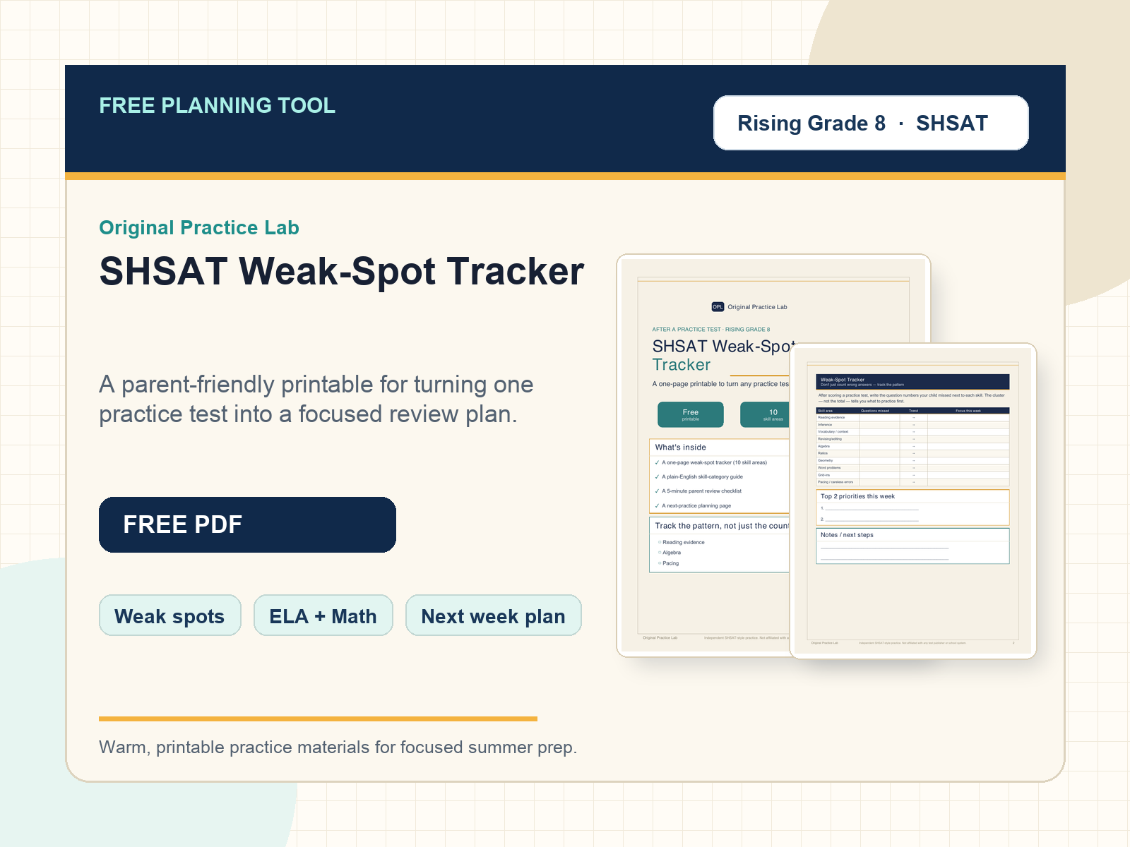 Cover for Free SHSAT Weak-Spot Tracker