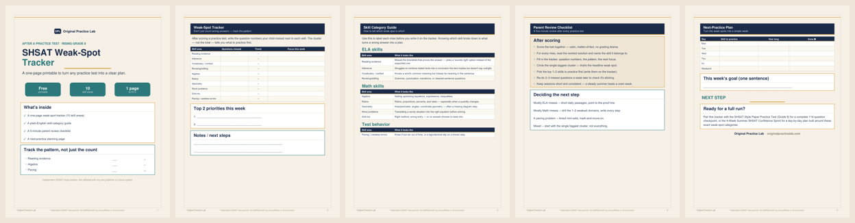 First-page preview of Free SHSAT Weak-Spot Tracker