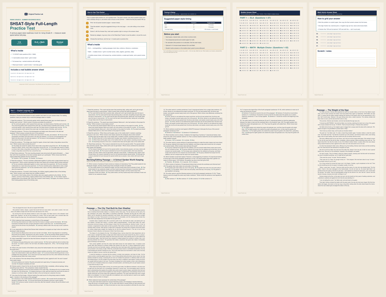 First-page preview of Summer SHSAT Diagnostic Test