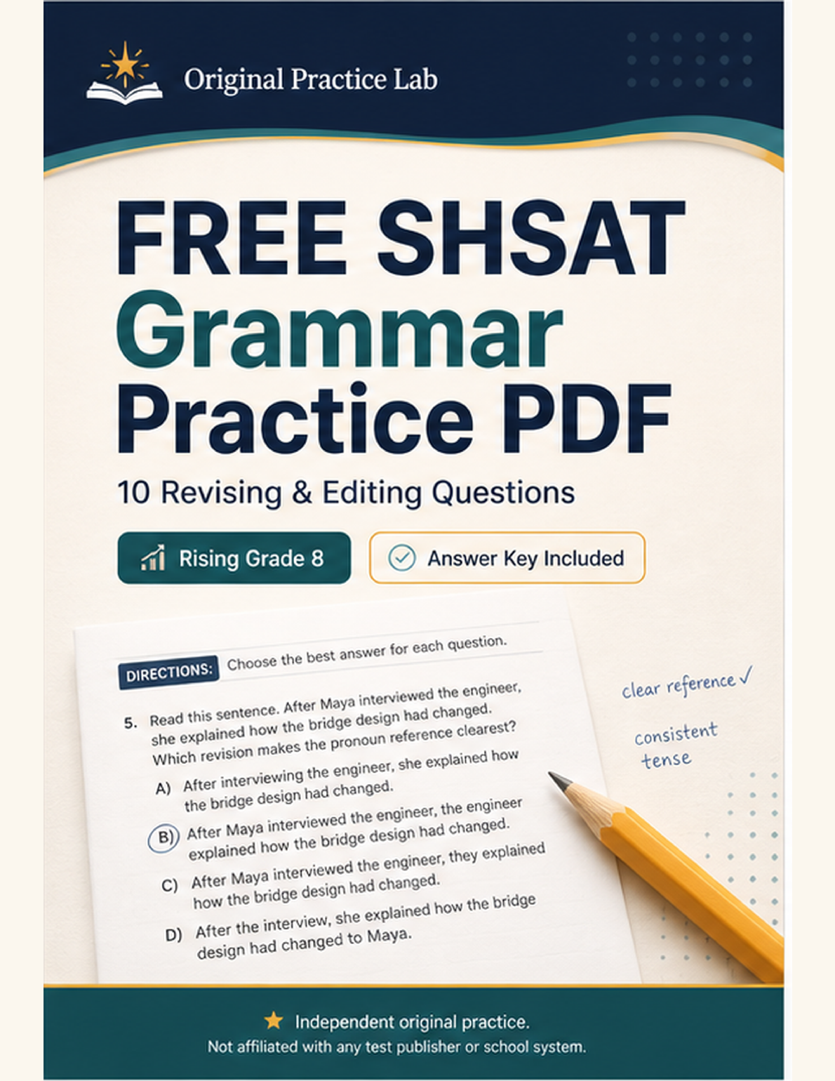 Preview page from Free SHSAT Grammar Practice PDF