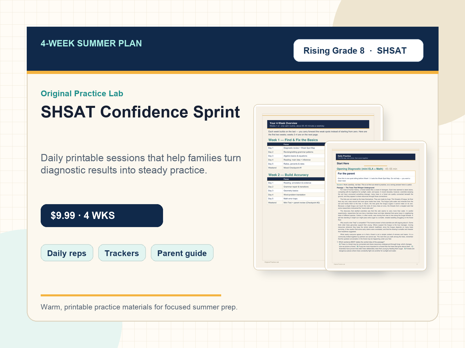 Cover for 4-Week Summer SHSAT Sprint